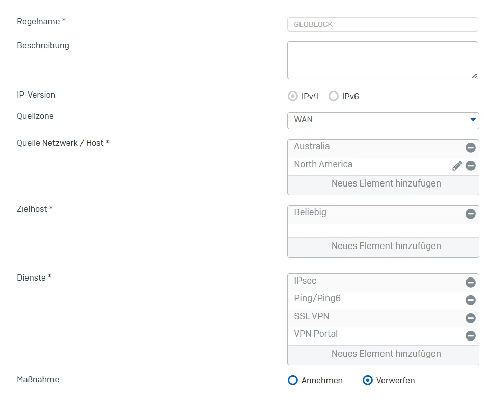 Sophos OS: Filter Systemservices